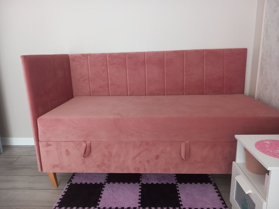 Łóżko Intaro welur pudrowy róż 180x80 ze skrzynią