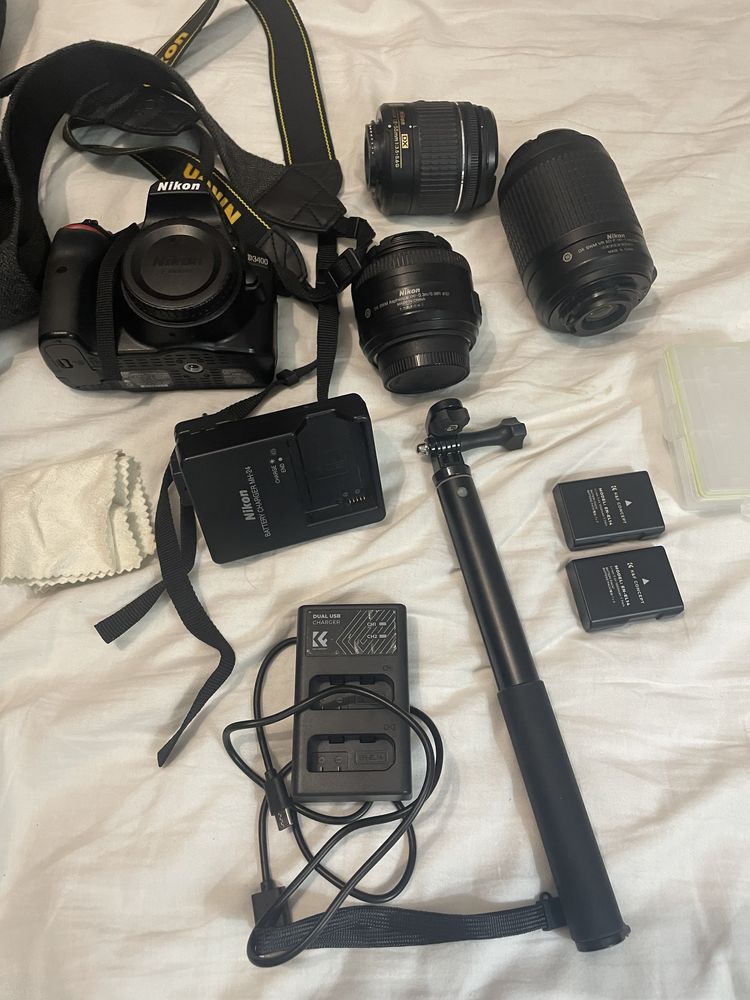 Nikon D3400 + 3 Objetivas + acessorios.