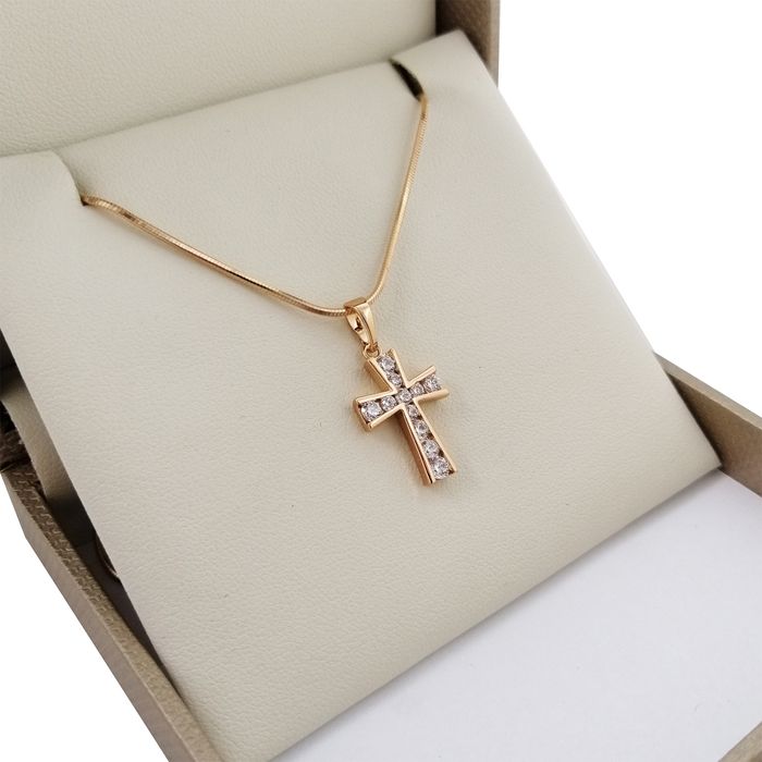 Złoty Łańcuszek Żmijka 45cm Krzyżyk Cyrkonie 18k