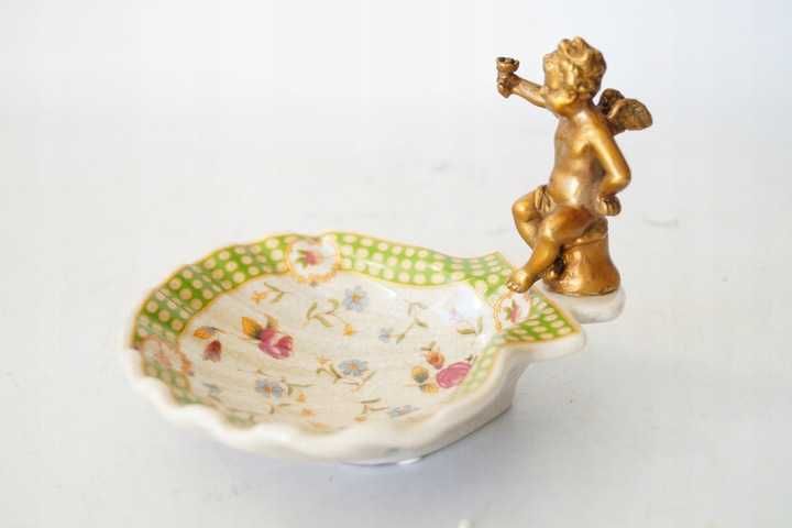 Mydelniczka paterka z aniołkiem porcelana + brąz 1