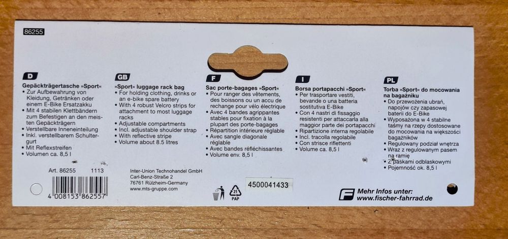 Duża torba rowerowa na bagażnik Fischer