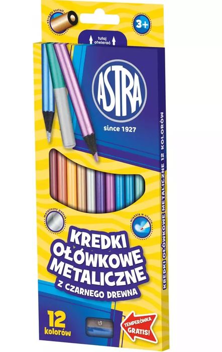 Kredki ołówkowe metaliczne, 12 kolorów. Astra