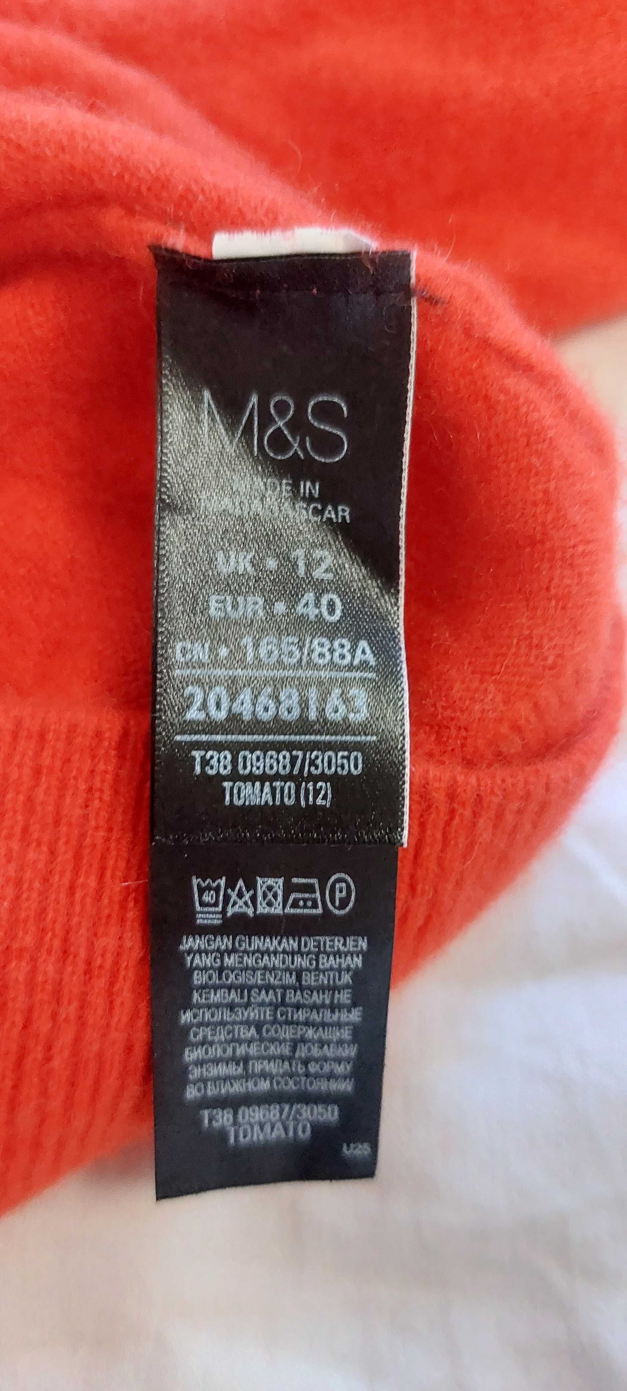 Czerwony sweter golf kaszmir 100% M&S XS