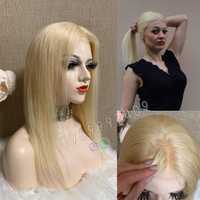 Натуральный парик система блонд с имитацией кожи головы, волос прямой