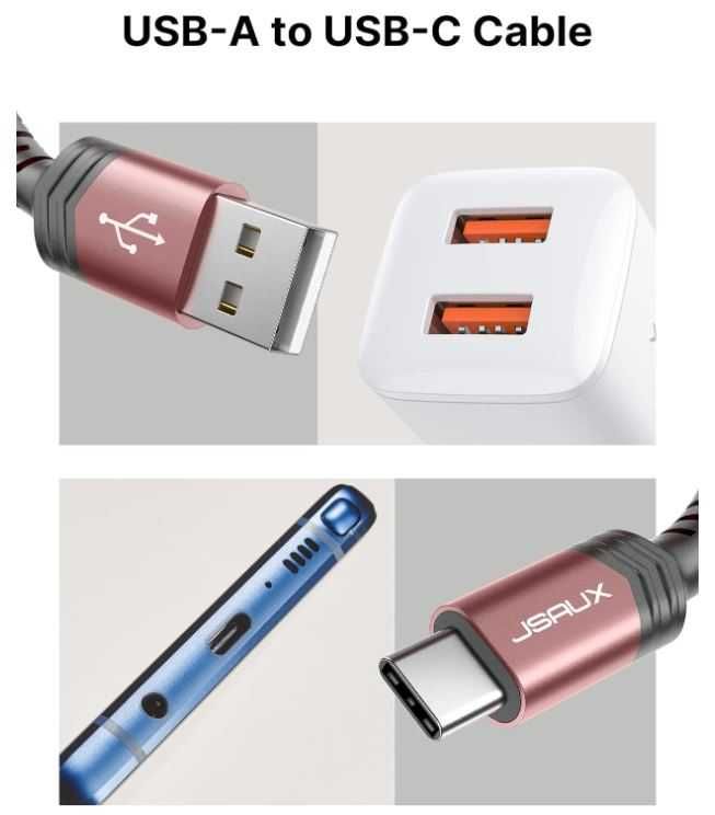 Kabel USB C w oplocie JSAUX 2m 2 sztuki kolor różowy