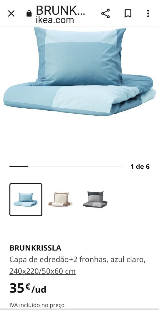 Conjunto capa, edredão e 2 fronhas para almofadas IKEA Brunkrissla