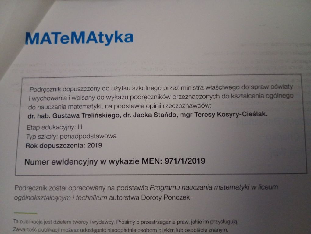 Podręcznik Matematyka 1 dla Liceum i Technikum zakres podstawowy