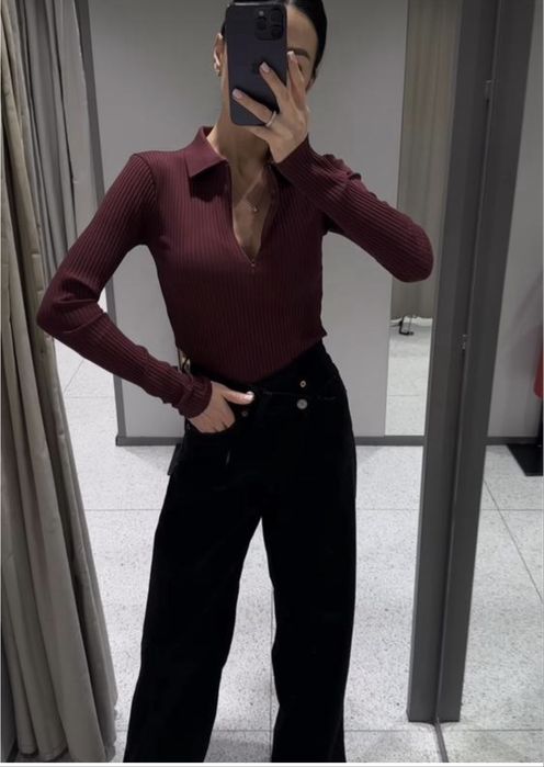 Лонгслів zara поло в рубчик zara M
