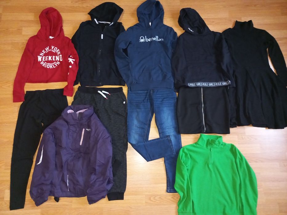 Пакет на девочку 10-11 лет куртка, платье, толстовка Benetton, флиска