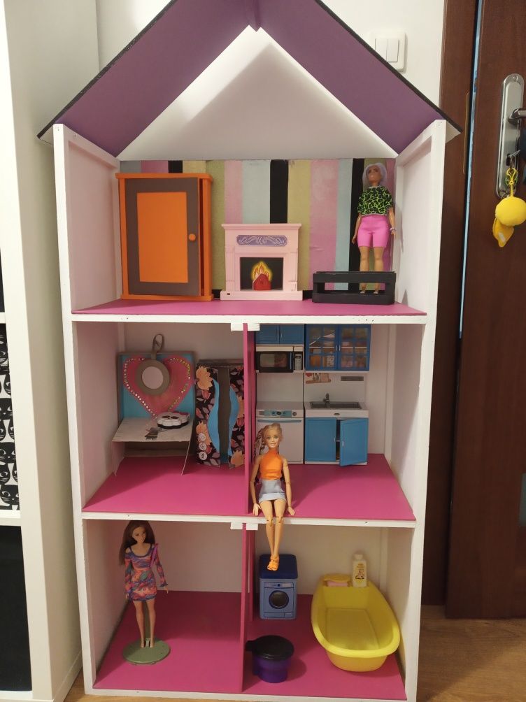 Duży domek drewniany dla lalek - rękodzieło Barbie +gratisy