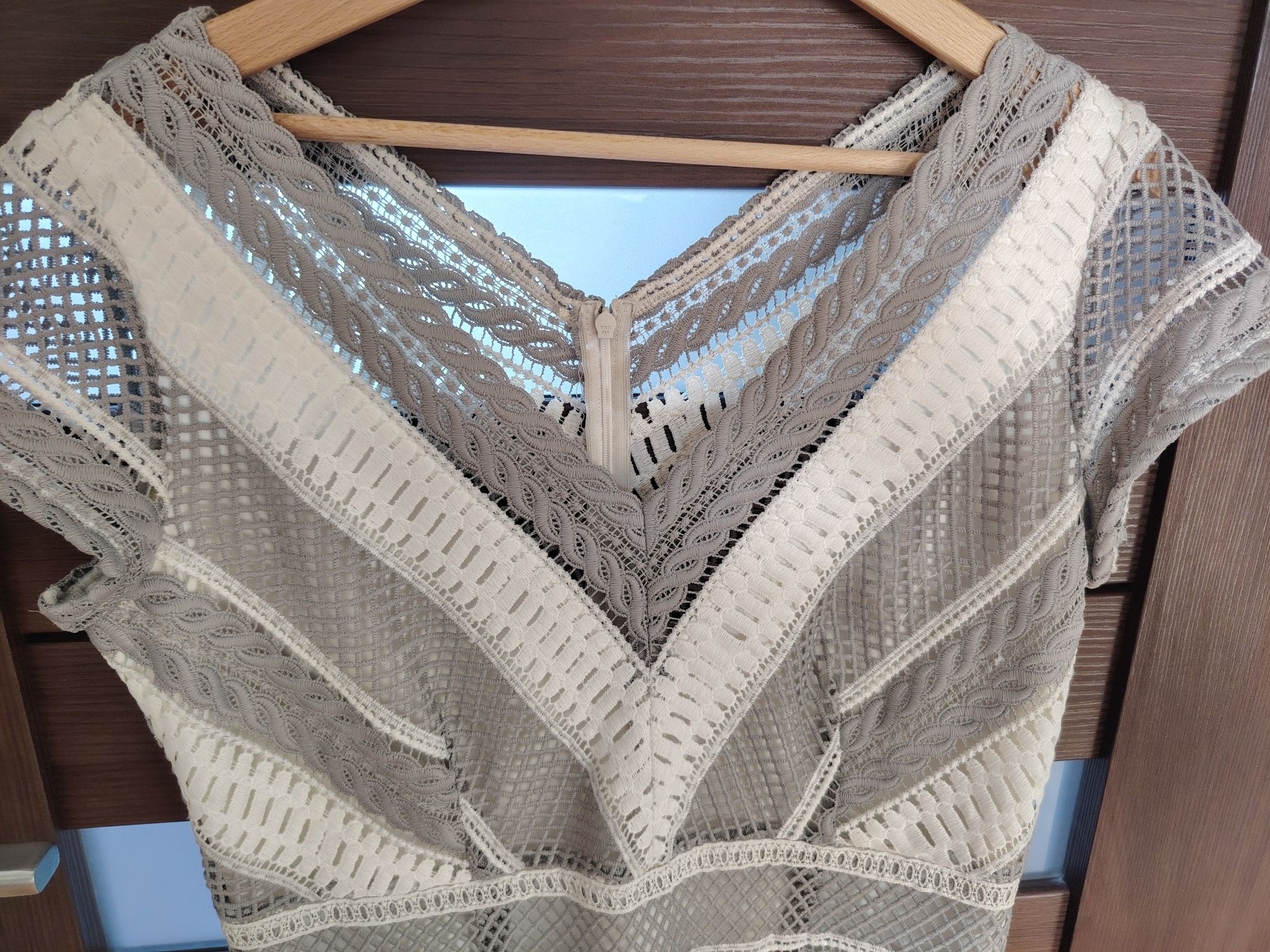 Sukienka koronka gipiura elegancka wesele Makalu r. 38