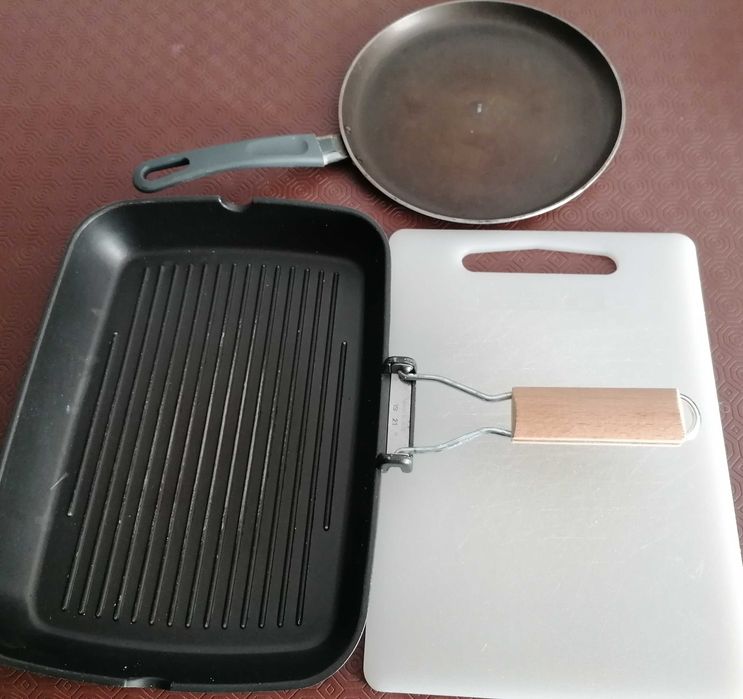 Grelhador + Tábua cozinha + Crepeira, tudo por 5€