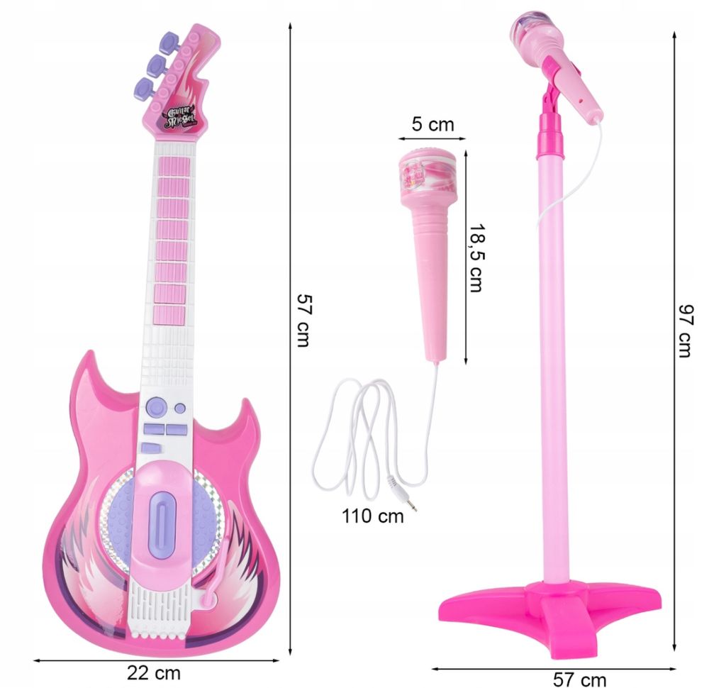 GITARA ELEKTRYCZNA Z MIKROFONEM zestaw do karaoke na statywie prezent