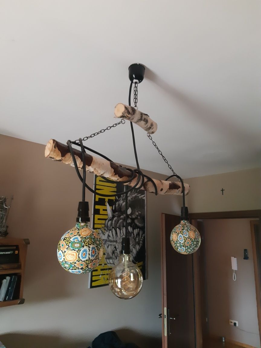 Lampa z brzozy +żarówki dekoracyjne. Loft, retro.