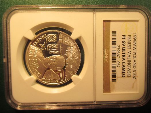 Srebrna moneta 10 zł z 1999 r.Malinowski, w gradingu NGC . ORYGINAŁ !