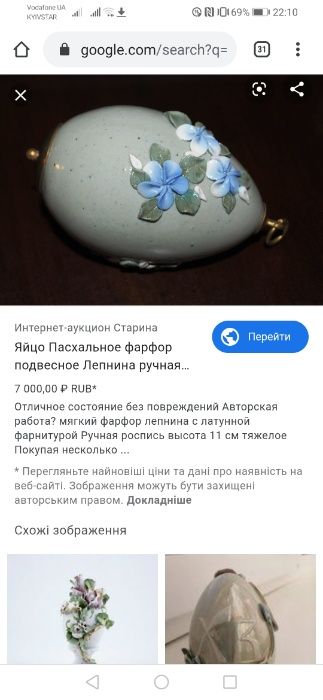 Фарфоровое пасхальное яйцо с лепниной.9,5см.Ручная работа.1930-1940г.