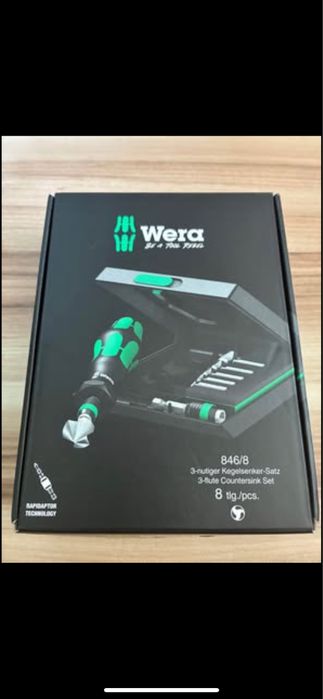 Nowy Zestaw pogłębiaczy stożkowych Wera 846/8 Uchwyt na wiertło