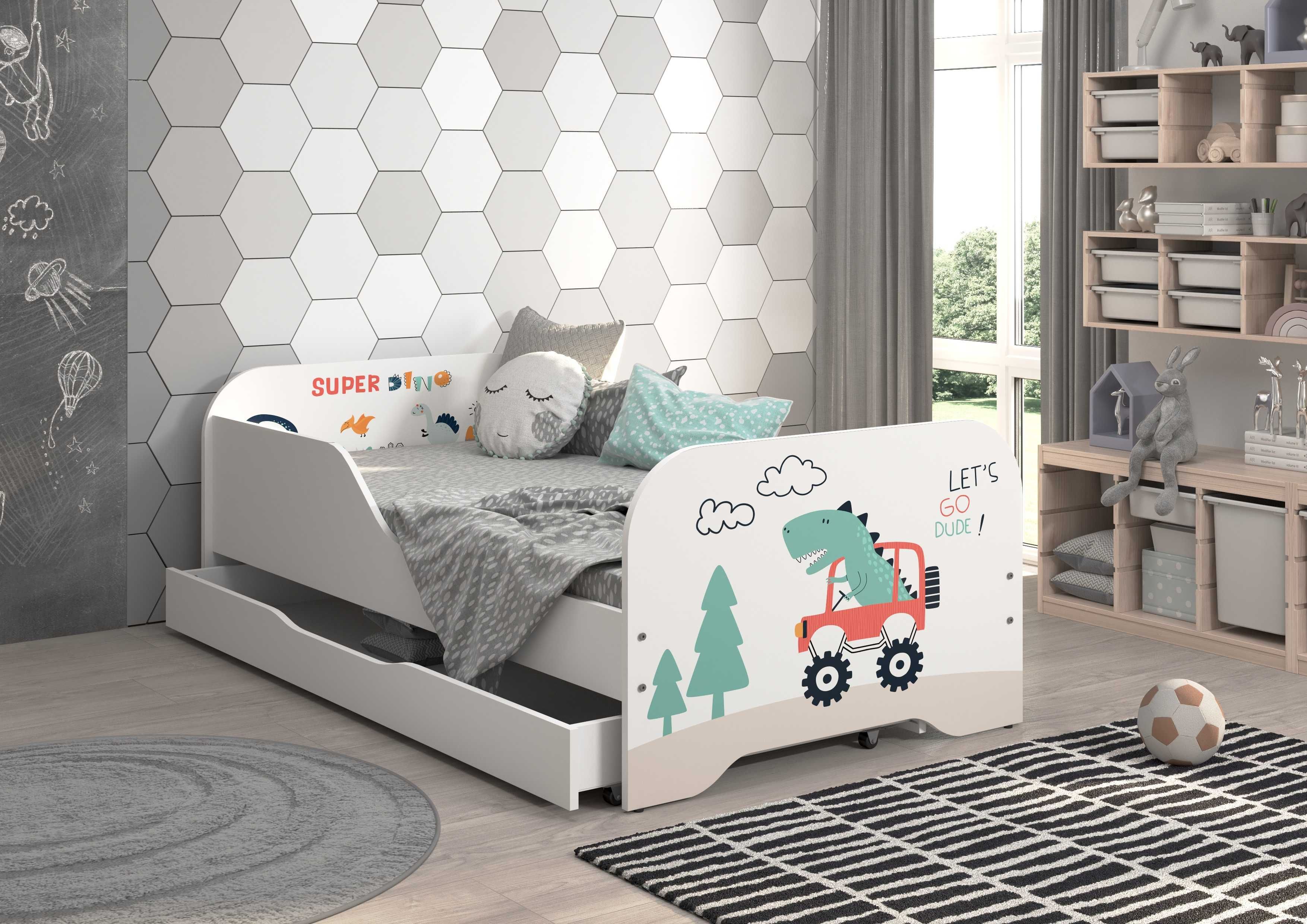 Łóżko dziecięce MIKI dla dziecka 160x70 + materac DINOZAURY wzory!