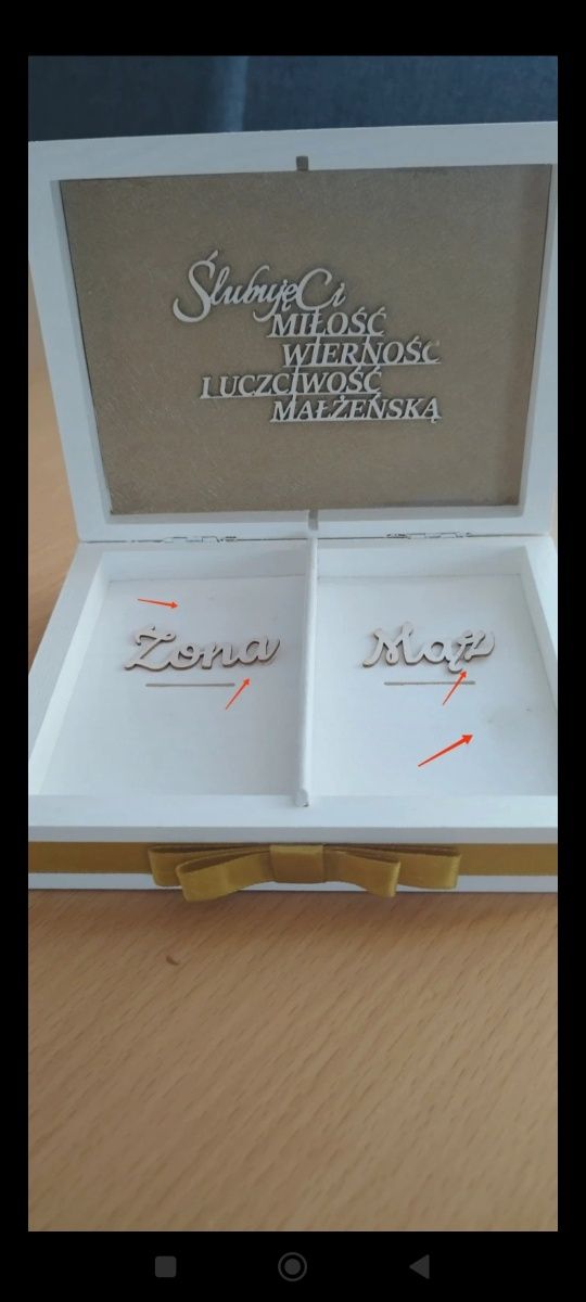 Pudełko na koperty obrączki  oraz wieszaki
