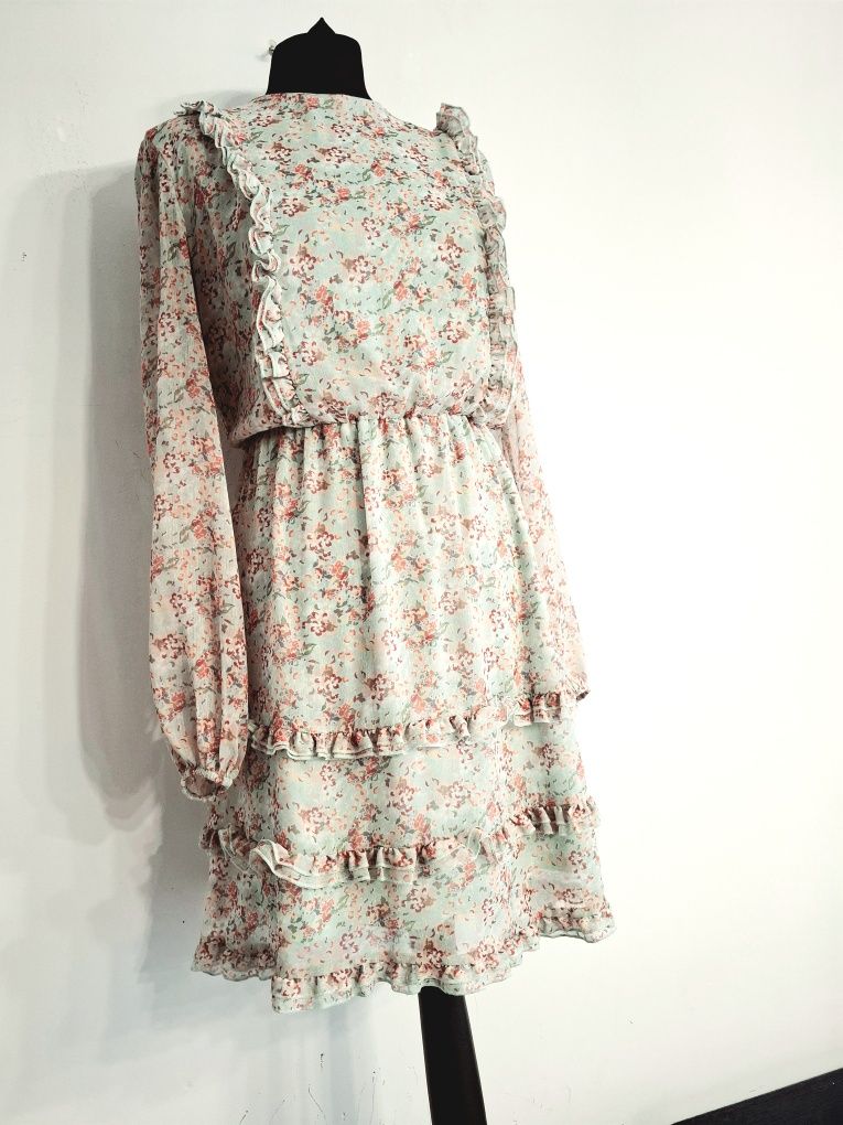 MOHITO Sukienka mini midi w kwiatki coquette mgiełka wiosna 38 m l 40