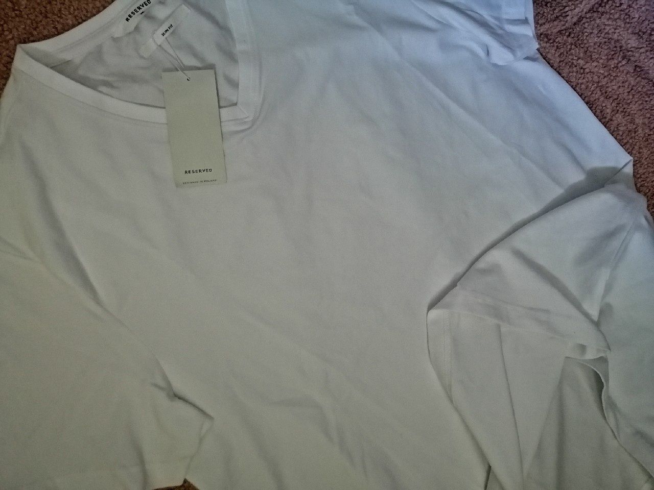 RESERVED basic Bawełniana Biała Gładka Koszulka T-shirt Bluzka SlimFit