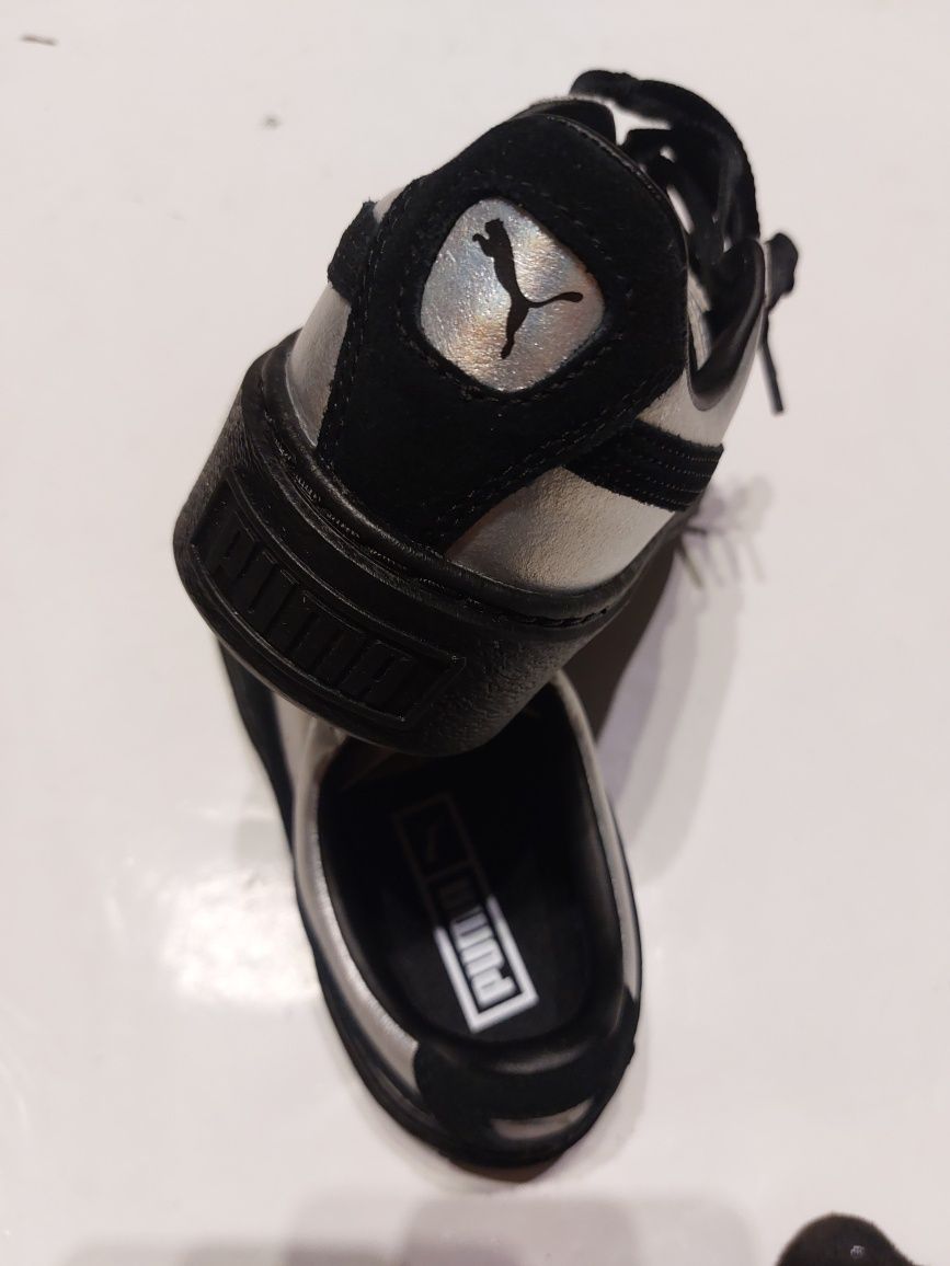 PUMA sneakersy trampki na platformie 37 37.5 skórzane srebrne silver