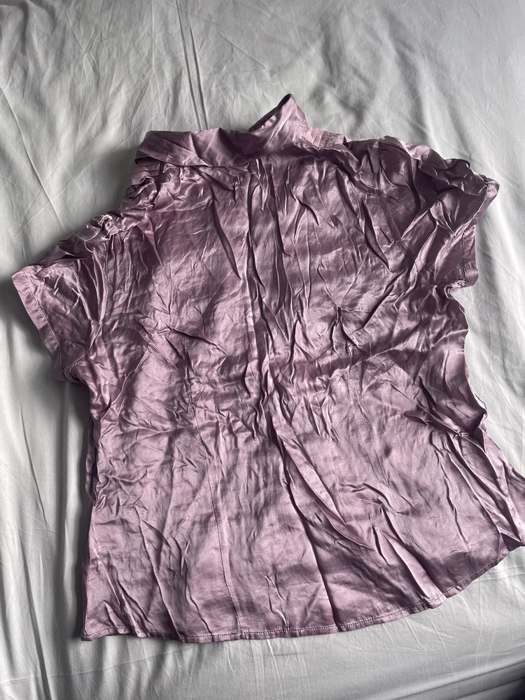 Jedwabna koszula bluzka z koronką i falbankami 100% jedwab plus size