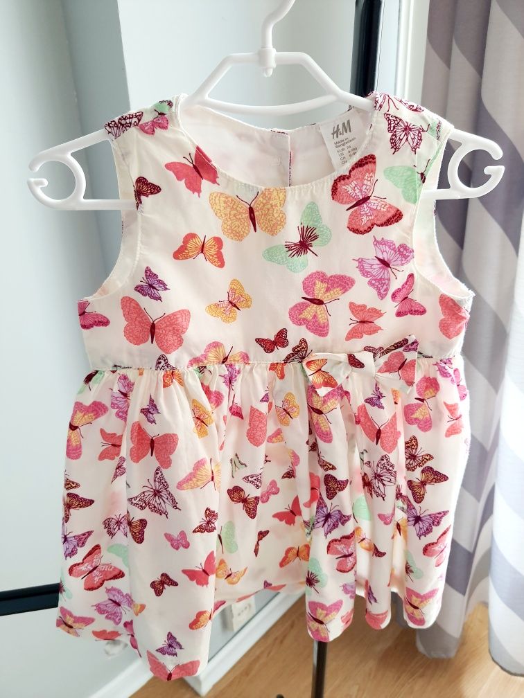 Sukienka w motyle ozdobiona kokardką 100% bawełny wizytowa h&m 74cm