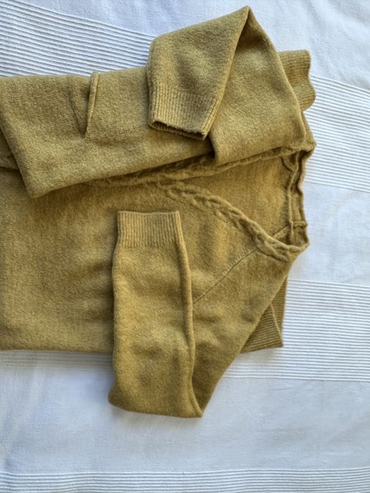 Kardigan, długi rozpinany musztardowy rozm. M-L