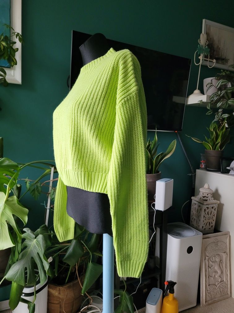 Sinsay XXS- S sweter oversize fluor zielony krótki bluzka