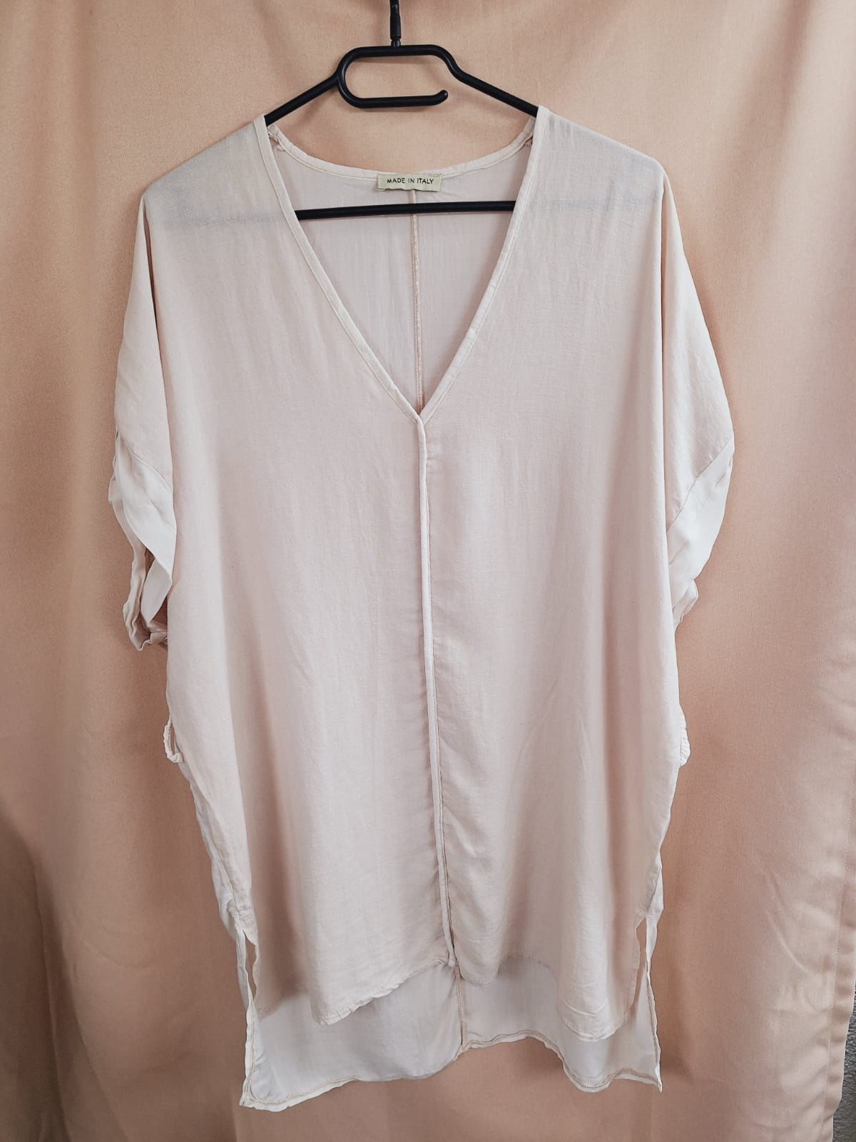 Bluzka tunika lniana len pudrowy róż oversize L xl