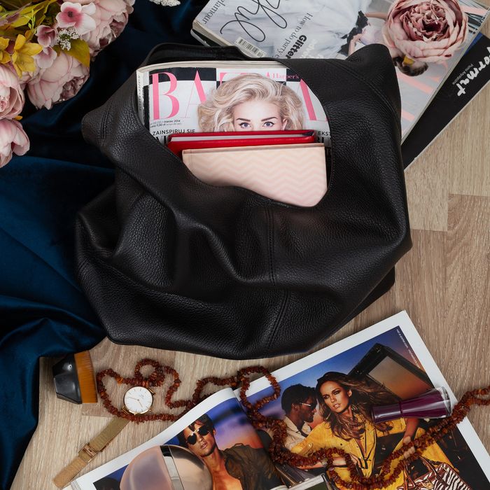 VERA PELLE torebka skórzana worek na ramię z saszetką V517 czarna