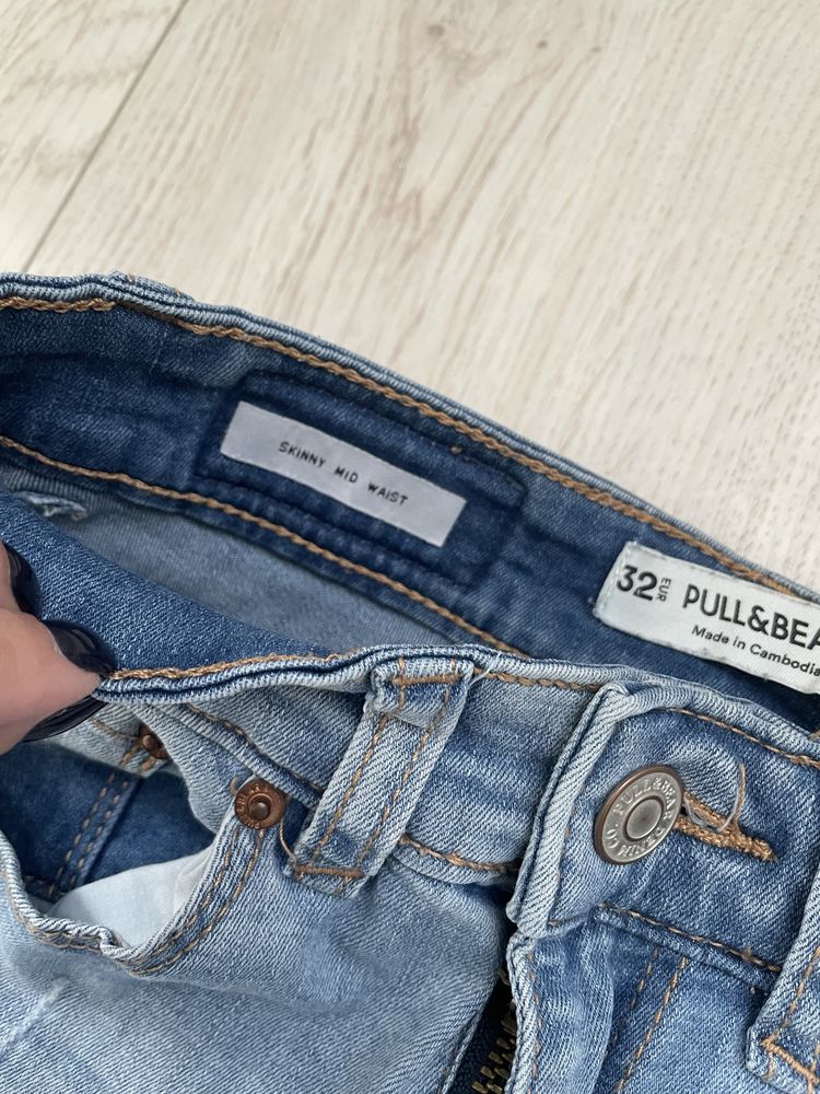 Jasne spodnie jeansy przecierane rozdarcia skinny średni stan xxs/xs