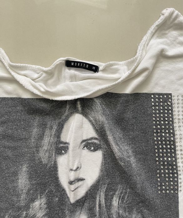 Koszulka MOHITO rozmiar XS biała top krótki rękaw nadruk kobiety