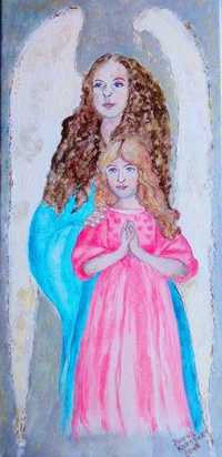 Obraz ręcznie malowany "Anioł Stróż dla dziewczynki"