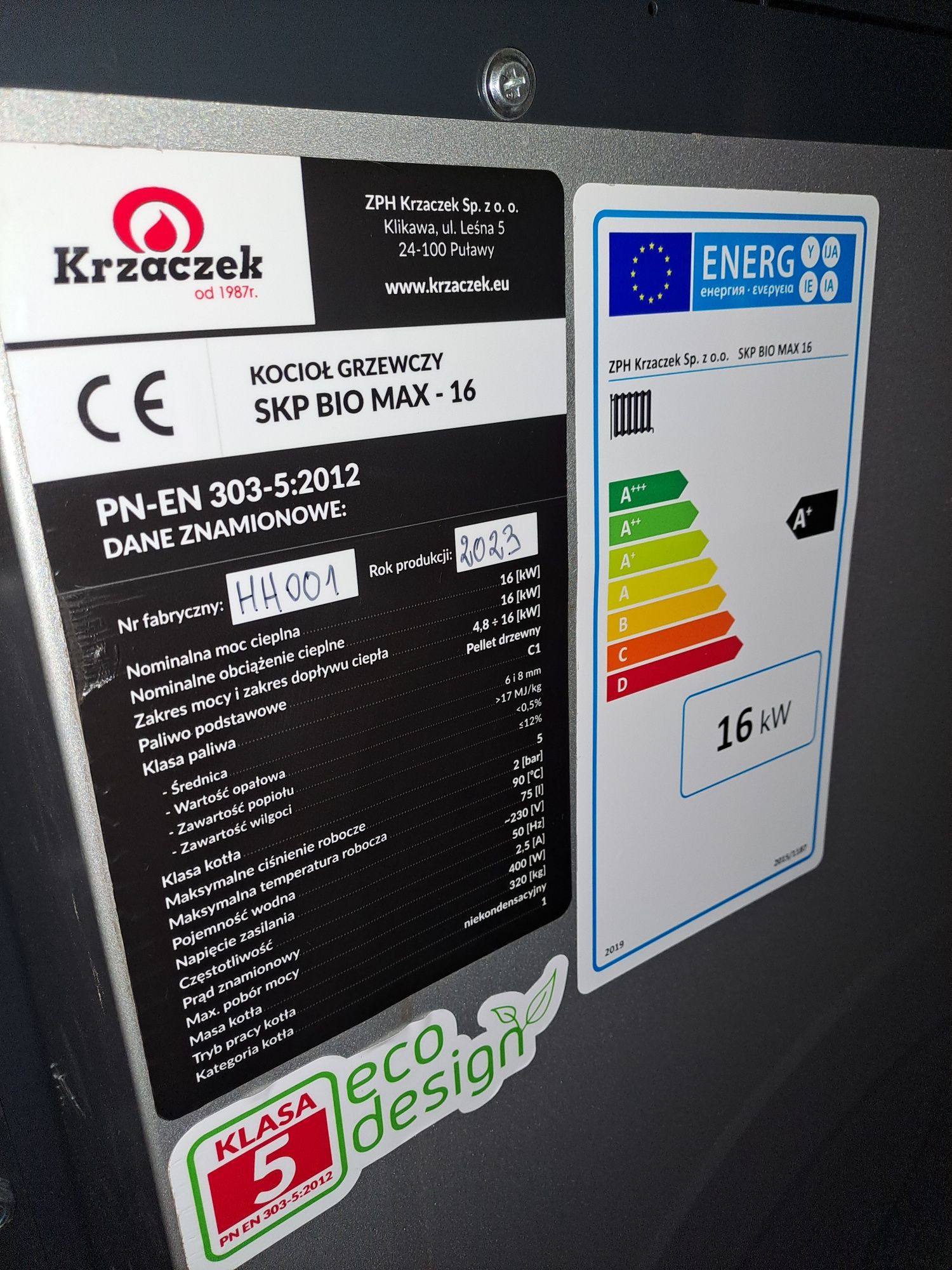 Piec Kocioł KRZACZEK SKP BIO 16 kw pellet, 5 KLASA automatyczny