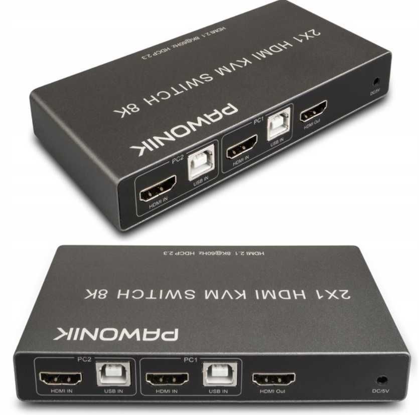 KVM HDMI 2.1 Przełącznik Switch 4K 120Hz 8K 2 komputery - 1 monitor