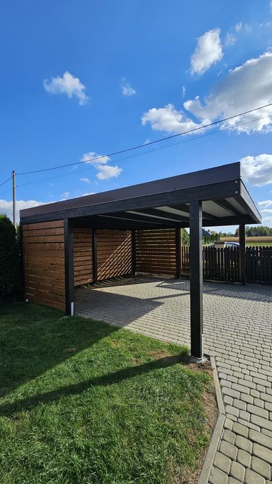 Wiata garażowa, garaż drewniany, altana zabudowa drewniana