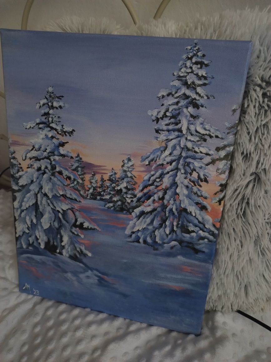 Obraz zimowy pejzaz drzewa a3