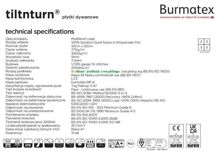 Płytki dywanowe strukturalne Burmatex TILTNTURN- zinc facet promo -40%