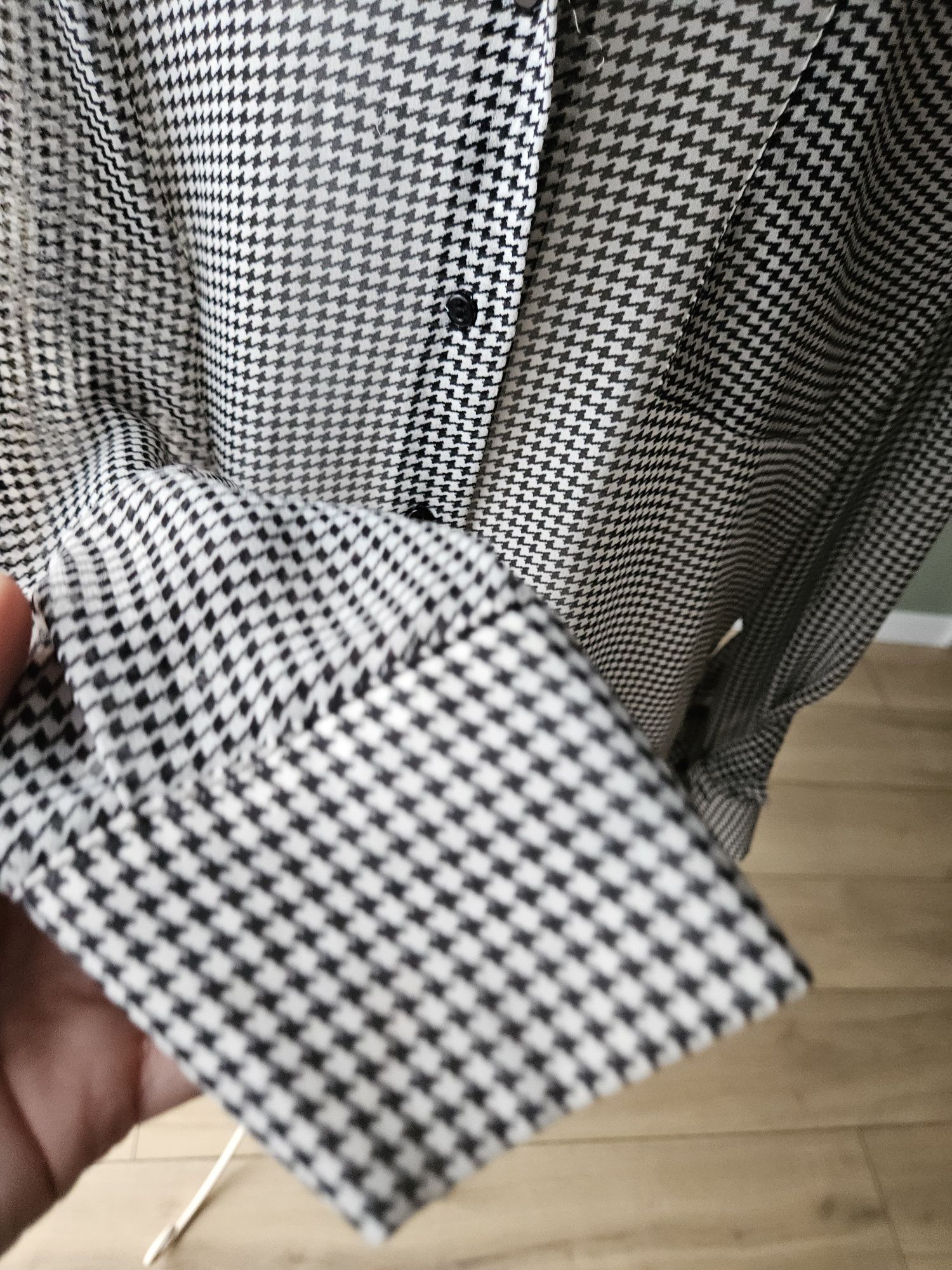 Damska koszula Zara z kołnierzykiem w pepitkę - czarno-biała casual