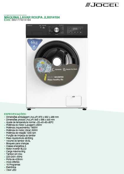 Máquina de Lavar Roupa 6kg 1200 rpm Jocel