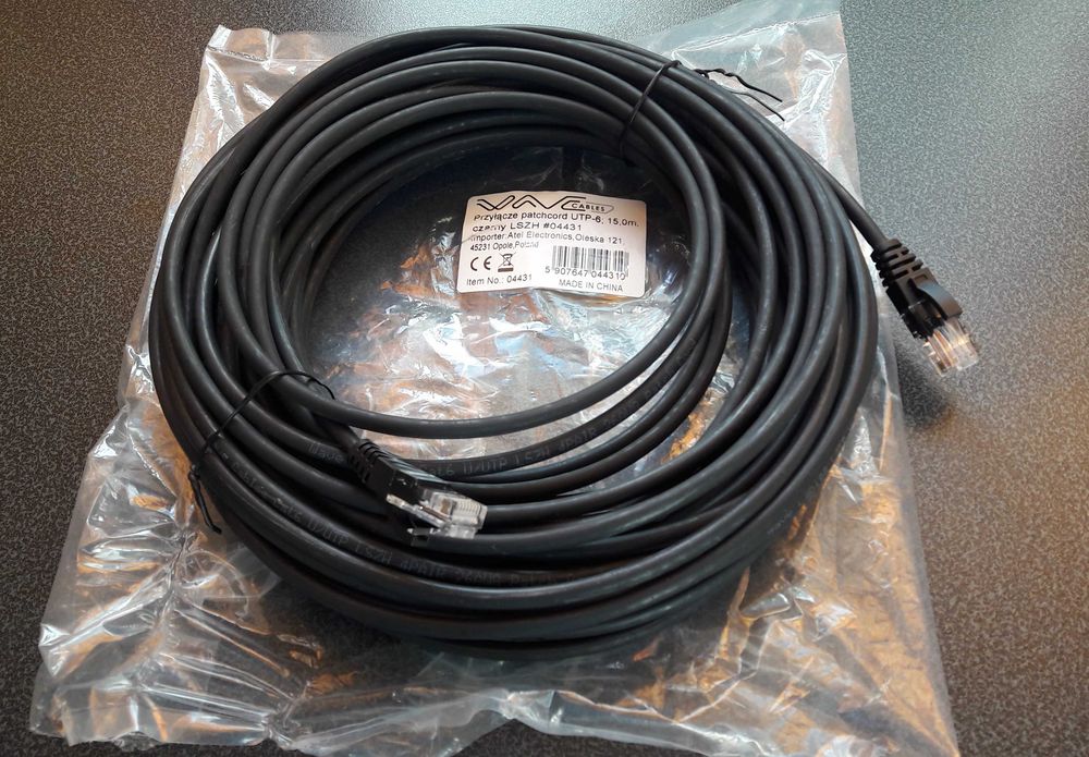 Kabel Lan Sieciowy Ethernet UTP kat. 6 czarny 15 m