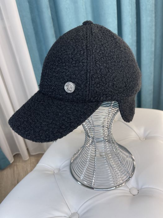 Женский капор на флисе+кепка тедди черный,молоко Жіночий капор+кепка