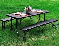 Stół cateringowy 180cm + 2 ławki zestaw bankietowy Rattan