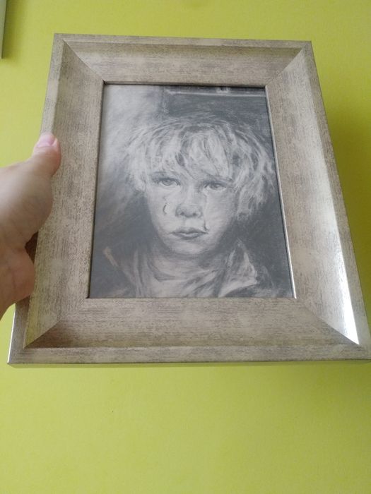 Obraz rysunek portret handmade płaczący chłopiec