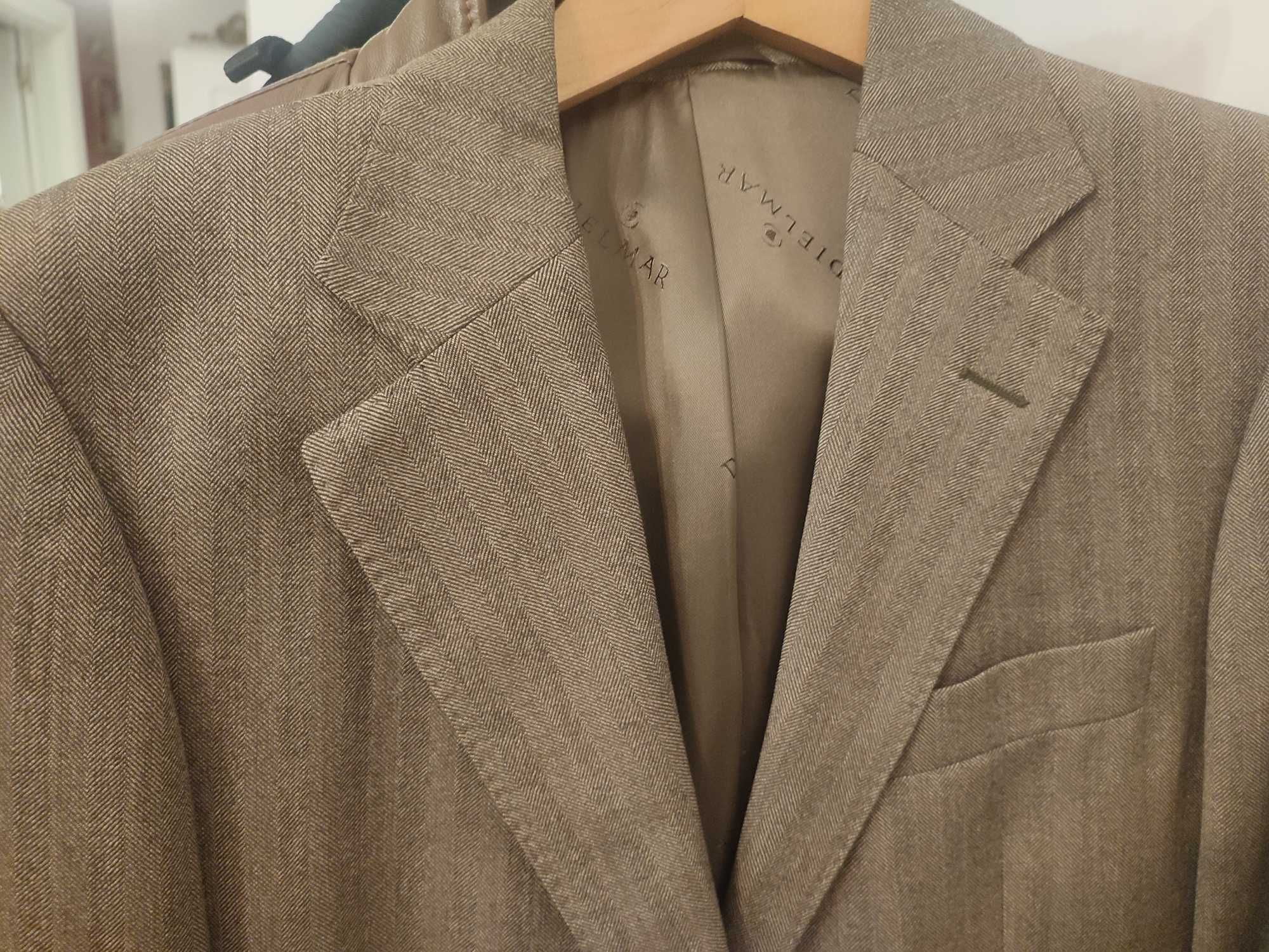 Casaco blazer castanho espinhado com cotoveleiras em camurça - Novo
