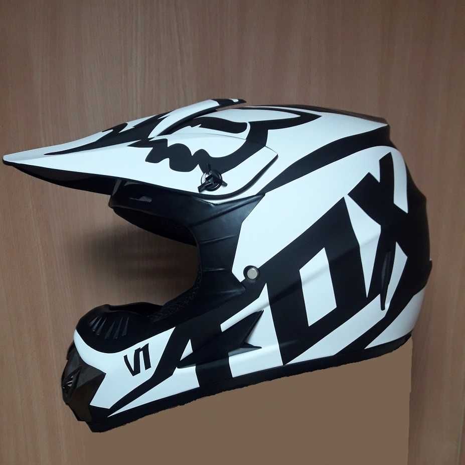 Мото шлем  Fox Black White protection с очками в комплекте