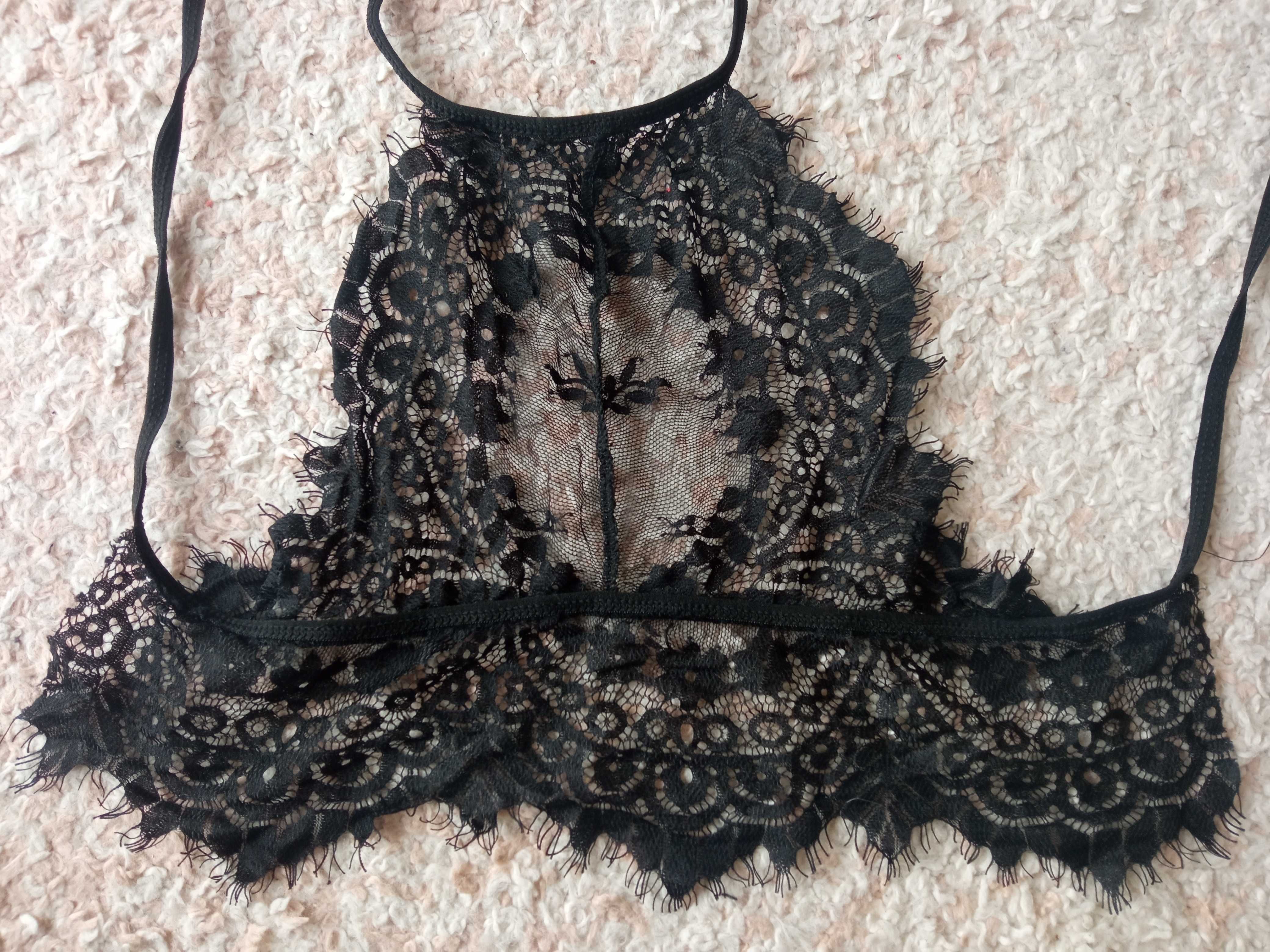 Biustonosz koronkowy top bustier czarny bokserka S M 36 38