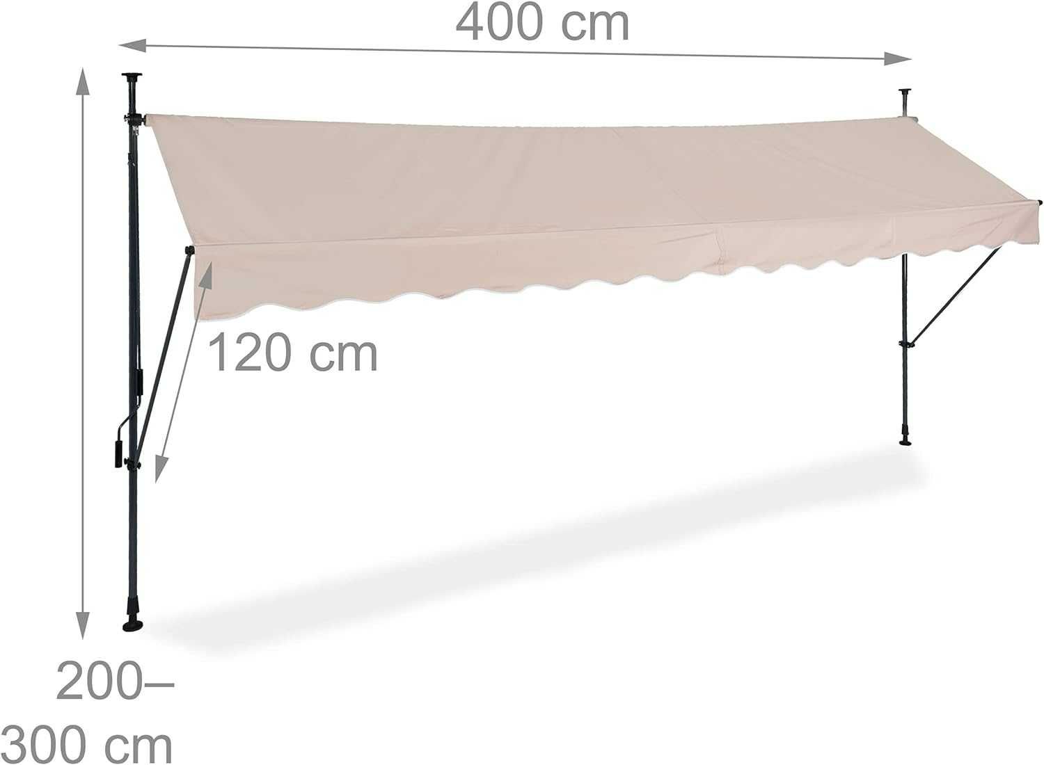 4R200 markiza rozporowa teleskopowa tarasowa balkonowa daszek 400x120